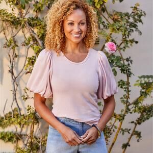 NWT Karen Kane Contrast Satin Sleeve Top